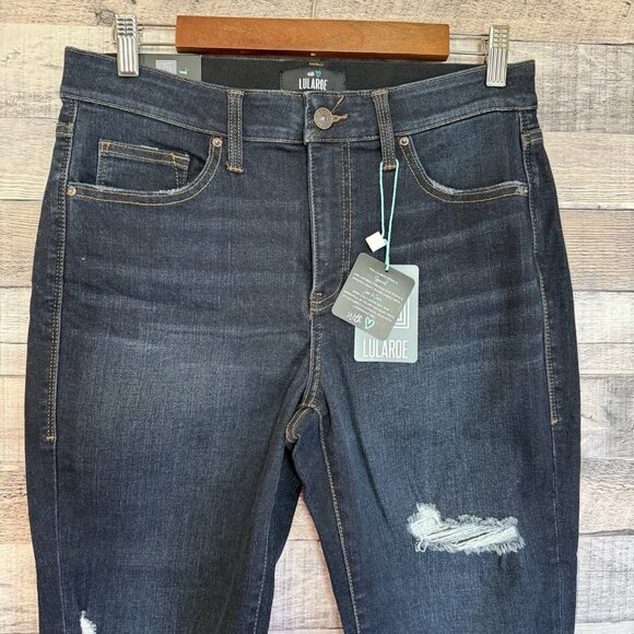 Lularoe Skinny Fit Jeans Size 30 Blue Dark Wash Distressed Raw Hem Stretch NWT - Picture 3 of 10